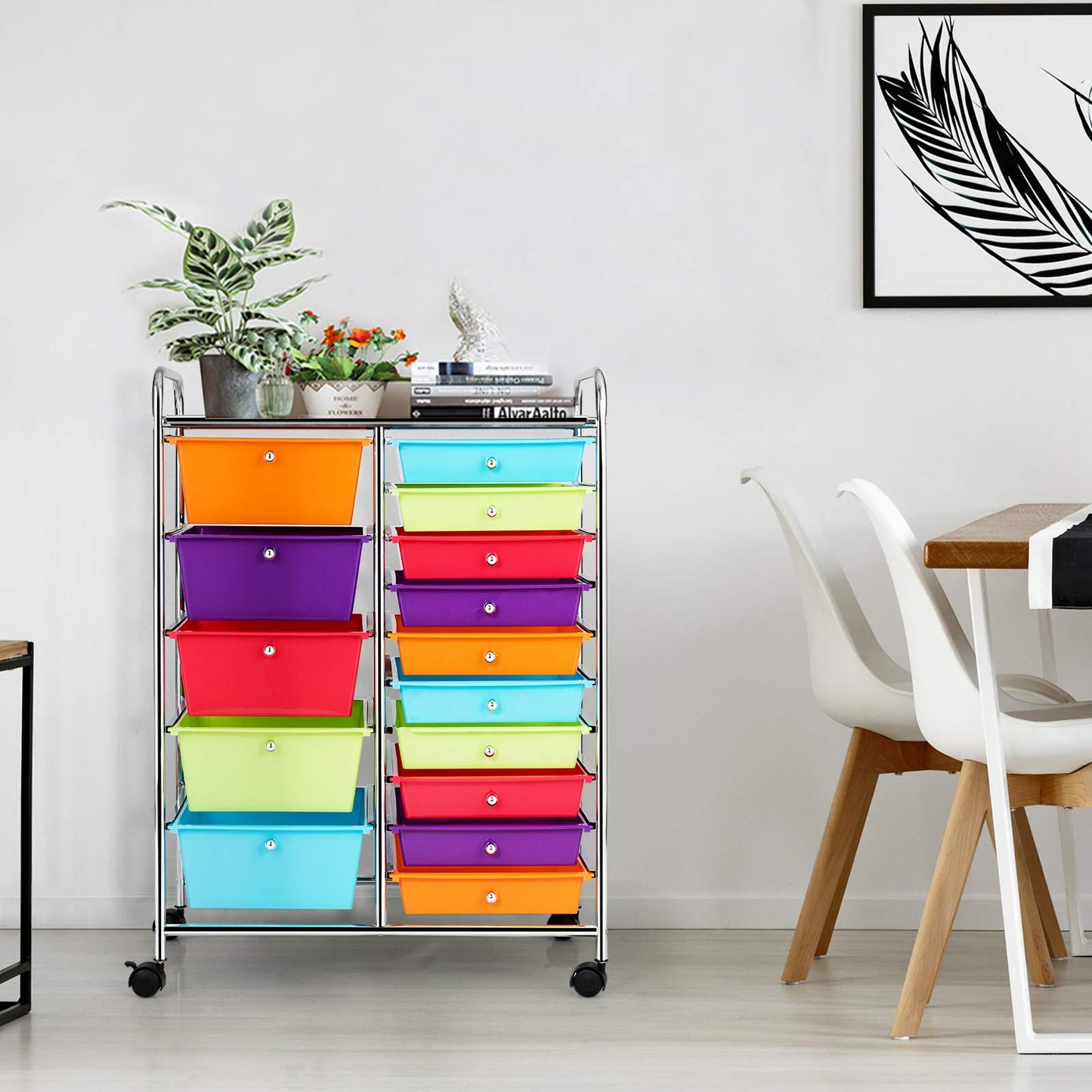 GOPLUS rolling cart with 15 stackable drawers, color options available. Perfect for household, bathroom storage, and organization.