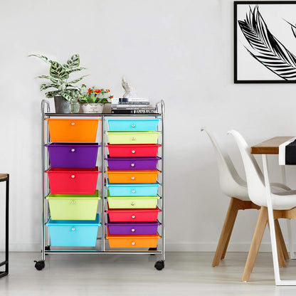 GOPLUS rolling cart with 15 stackable drawers, color options available. Perfect for household, bathroom storage, and organization.