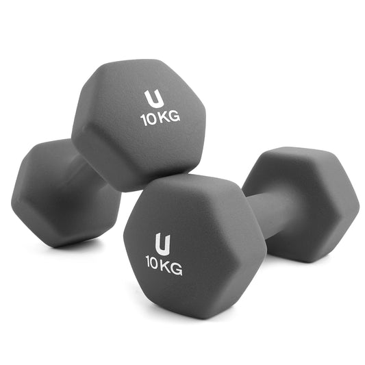 unycos - Neoprene dumbbells【2 sets, 10 kg】Hexagon dumbbells, Non-slip for women and men, Anti-roll design, Gym, Strength training, Pilates, Home fitness equipment (Dark grey)