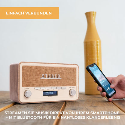 Denver Retro DAB-18 Digital radio | DAB Plus radio with Bluetooth & FM | 2x20W stereo speakers | Small radio with power plug | Kitchen radio with good sound | LCD display & alarm function