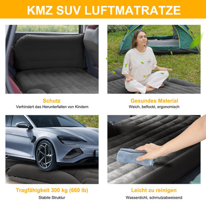 KMZ Car Mattress, 2 Pillows Car Air Mattress, Double-sided Thickened Flocked Auto Mattress Camping Inflatable Car Bed for Trunk Backseat (Dark Grey)