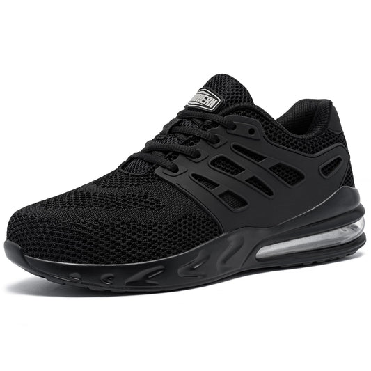 LARNMERN Work Shoes Men Women Safety Shoes S1 Steel Toe Shoes Slip Resistant SRC Lightweight Sporty Air Cushion Breathable Cushioning (42.5EU, Black L213057)