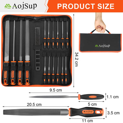 File Set, AojSup 18 pcs. File set for metal and wood with storage bag. High-quality professional file set for metal includes flat file, half-round file, round file, triangular file.