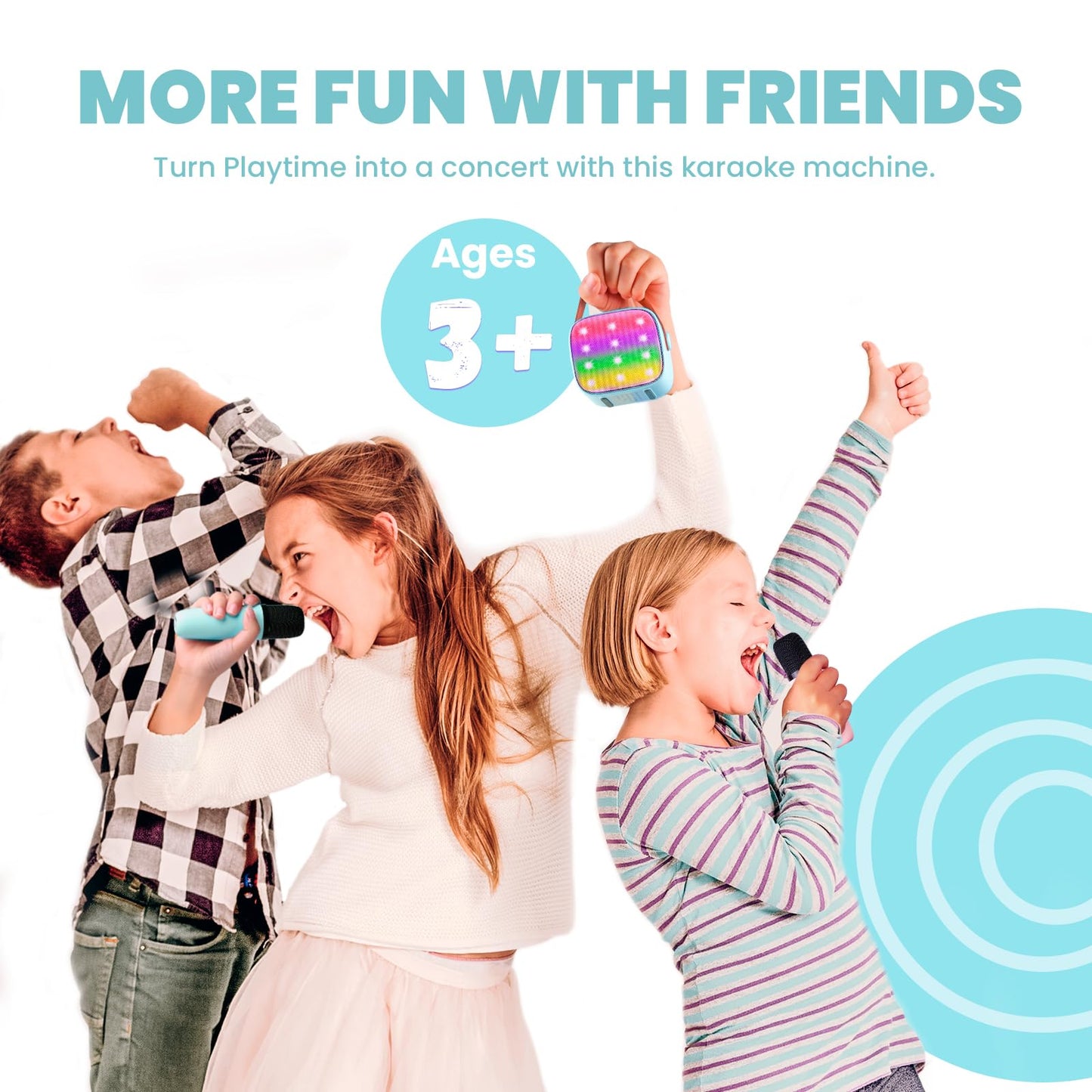 Karaoke machine with 2 microphones, [Premium Version] Wowstar Portable Bluetooth Karaoke Machine for Kids Adults with Voice Changing Effects & LED Lights Boys Girls Gifts (Blue)