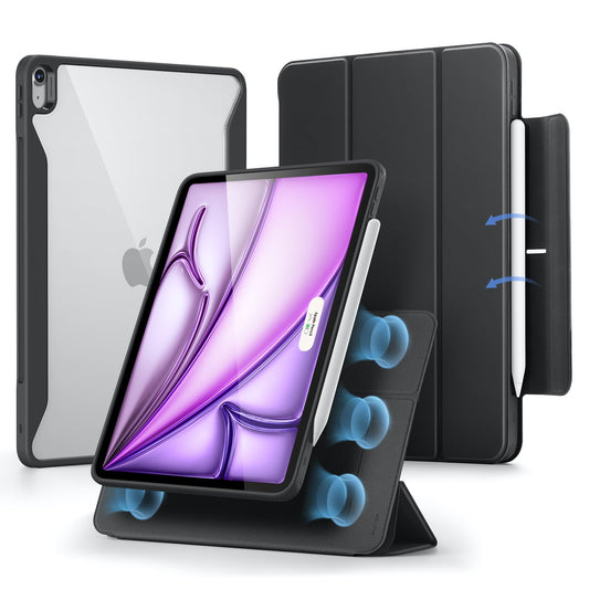 ESR iPad Air 13 inch M3/M2 Case, iPad Air 2025/2024 Case with Pencil Holder, detachable magnetic cover, vertical stand, fully supports Pencil Pro/USB-C, Rebound 360 Series, Black.