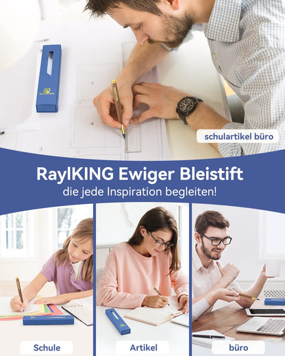 RaylKING Eternal Pencil - C1300, precision crafted from sandalwood - also equipped with 2 replaceable graphite leads with fine brass thread and HB hardness, elegant gift box