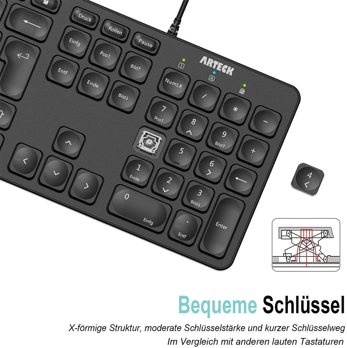 Arteck USB Wired Keyboard Backlight 7 Colors & Adjustable Brightness Full Size Keyboard with 1.8m Long Cable, Numeric Keypad, for Computer Desktop Laptop and Windows 11 10