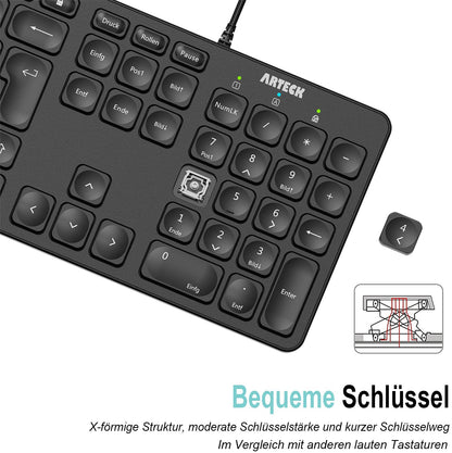 Arteck USB Wired Keyboard Backlight 7 Colors & Adjustable Brightness Full Size Keyboard with 1.8m Long Cable, Numeric Keypad, for Computer Desktop Laptop and Windows 11 10