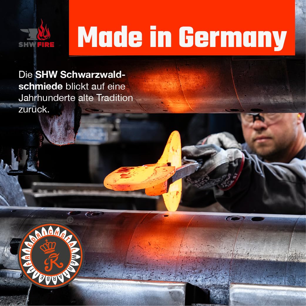 SHW-FIRE | Small woodpecker hoe with wide blade, hand-forged special steel, 135 cm ash wood handle, garden hoe as garden tool & root remover - Hoe with handle | Made in Germany