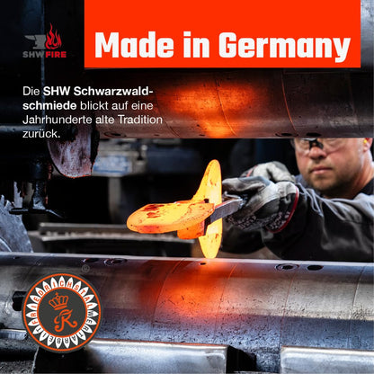 SHW-FIRE | Small woodpecker hoe with wide blade, hand-forged special steel, 135 cm ash wood handle, garden hoe as garden tool & root remover - Hoe with handle | Made in Germany