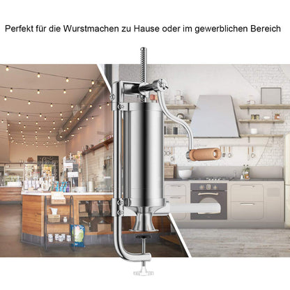 COSTWAY 1.5kg/2.5kg/3kg/5kg manual sausage stuffer, stainless steel sausage machine, silver sausage filling machine with table clamp, sausage syringe including filling tubes (2.5KG - 4 filling tubes)