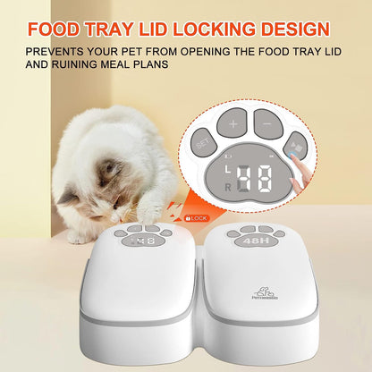 Automatic pet feeder for cats and dogs, 2 in 1 Upgraded Chip Timed Dry Pet Food Feeder with display, 48 hours freshness for semi-moist food, healthier meal for all pets.