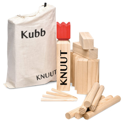 Devil's Kubb Outdoor Game XXL - Original Viking Game - Swedish Chess - Wooden Swedish Chess with fabric bag throwing game made of FSC® pine wood for children and adults