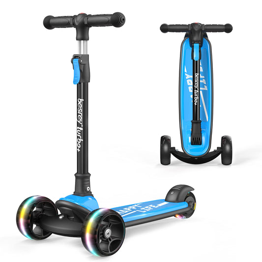 Besrey Kids Scooter, the safe three-wheel scooter with PU LED light-up wheels, foldable adjustable height, lightweight and can hold up to 50 kg, suitable for toddler boys and girls.