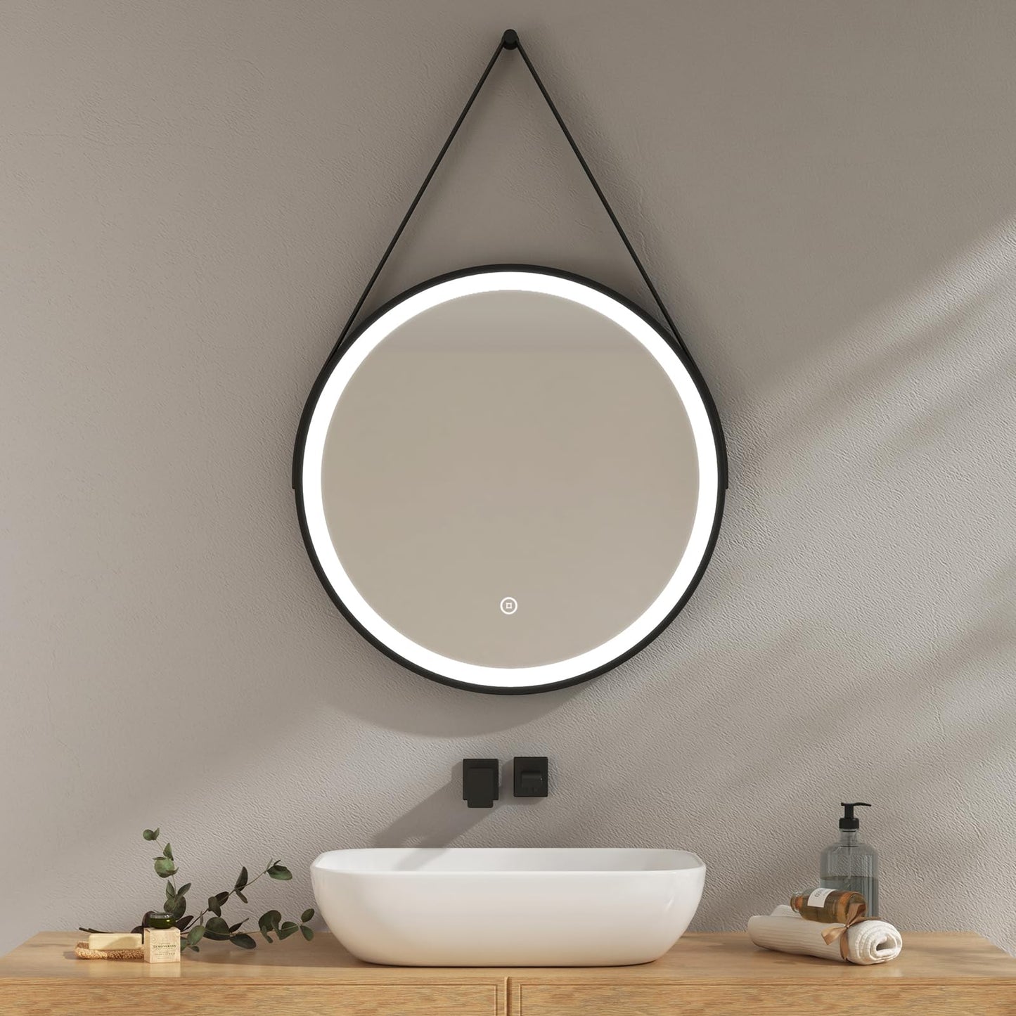EMKE bathroom mirror with lighting 60cm round mirror with dimmable cool white light, memory function, touch, 3 hours automatic shutdown, round mirror energy-saving