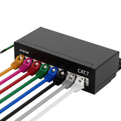 FGB CAT 7 Patch Panel Distribution Box 8 Port - Table/Wall Mount/Desktop Shielded 8X RJ45 Socket - LSA Distribution Box for Gigabit Network Switch.
