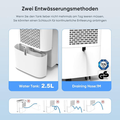 COLAZE Dehumidifier, 12L/24h Electric Dehumidifier, Suitable for Room Sizes up to 120m³ (30m²), Quiet Dehumidifier with Digital Display, Room Dehumidifier for Basement Bedroom Bathroom