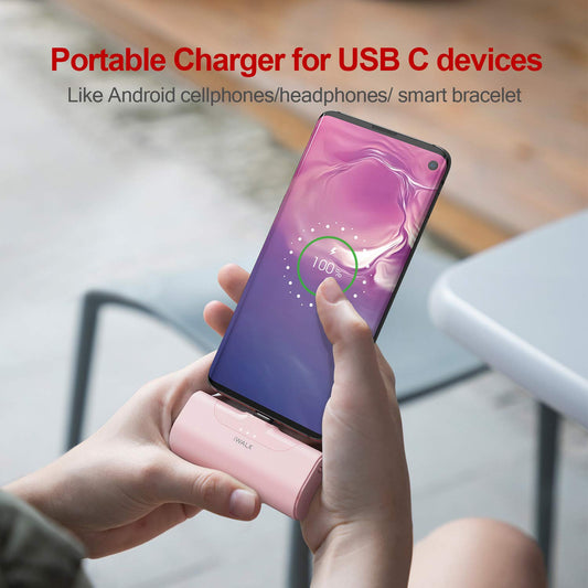 iWALK Mini Powerbank 4500mAh, USB-C portable charger, external battery for bag/travel/capacity increase, compatible with iPhone 16/15/Galaxy S25 S24/Huawei/LG/Pixel/Nexus/Redmi, Pink.