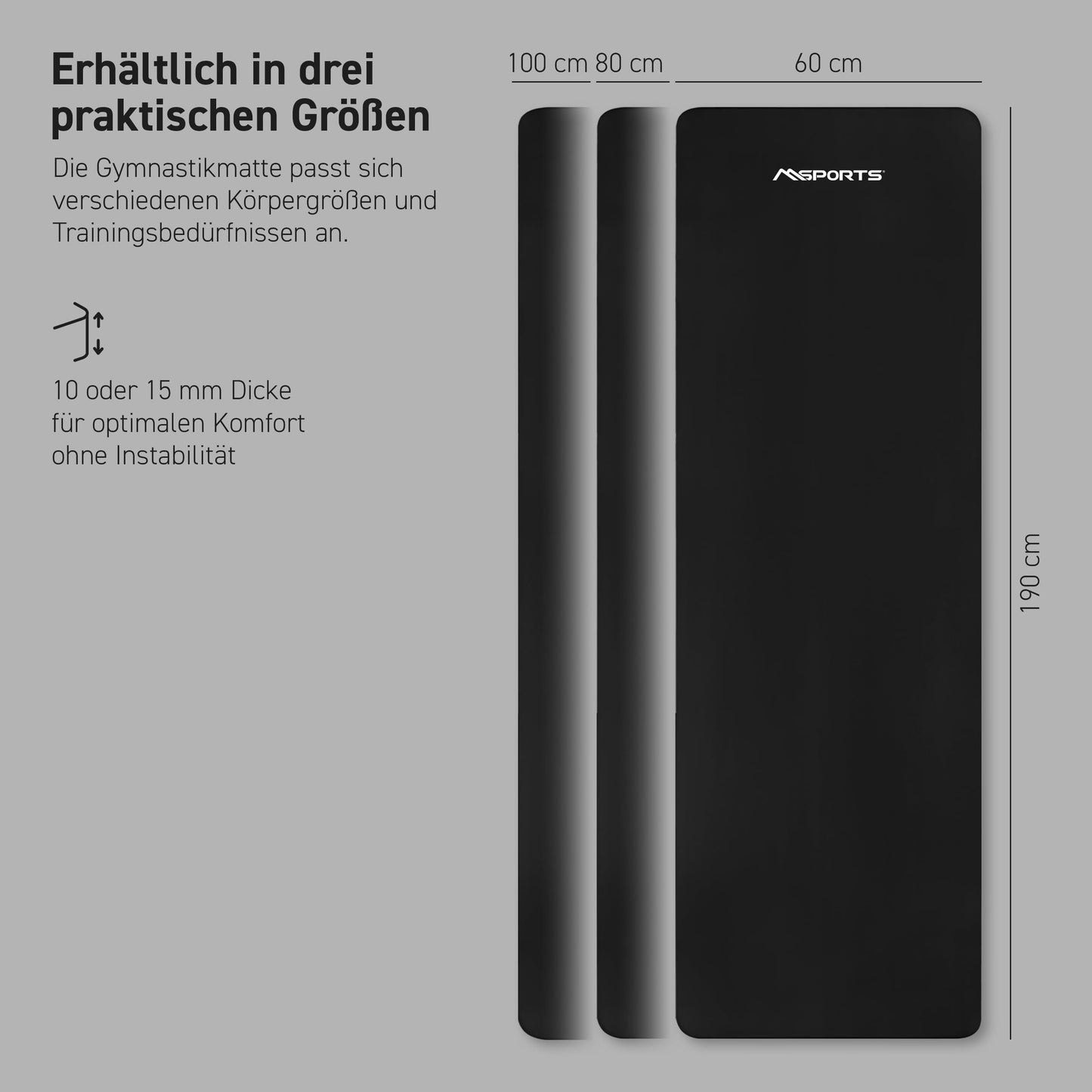 MSPORTS Yoga Mat Premium including carrying strap + exercise poster + workout app | Skin-friendly fitness mat 190 x 100 x 1.5 cm - Black Matte - Phthalate-free yoga mat