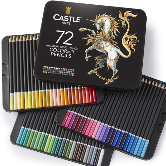 Castle Art Supplies 72 Colored Pencil Set | High-quality color cores with soft leads for experienced artists, professionals, and colorists | Protected and organized in a metal presentation box