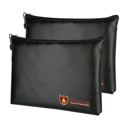 2 pieces Fireproof Document Bag 34x25cm, Waterproof Fire Resistant Safe Bag, Fireproof Money Storage, Large Capacity File Bag for Documents/Money/Passport/Bank Files and Cash