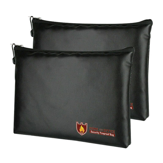 2 pieces Fireproof Document Bag 34x25cm, Waterproof Fire Resistant Safe Bag, Fireproof Money Storage, Large Capacity File Bag for Documents/Money/Passport/Bank Files and Cash