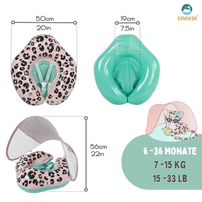 EDWEKIN® Premium Baby Swim Ring Leoni 2025 with UV canopy (UPF 50+) | TÜV certified | Ideal baby float for 6-36 months | Stylish, safe & comfortable - the cutest swimming ring for kids
