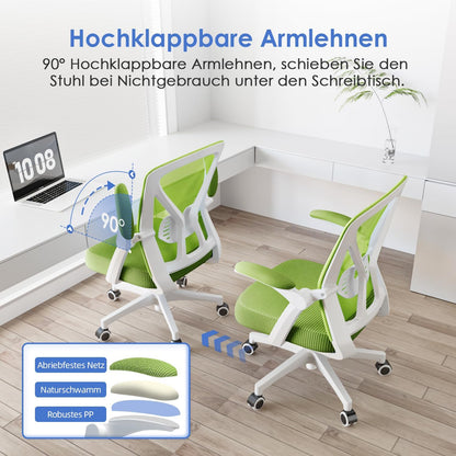 Hinonde office chair, Ergonomic office chair, Height adjustable office chairs, Swivel chair with lumbar support, Desk chair with foldable armrests, Mesh chair with rocking function, Green office chair.