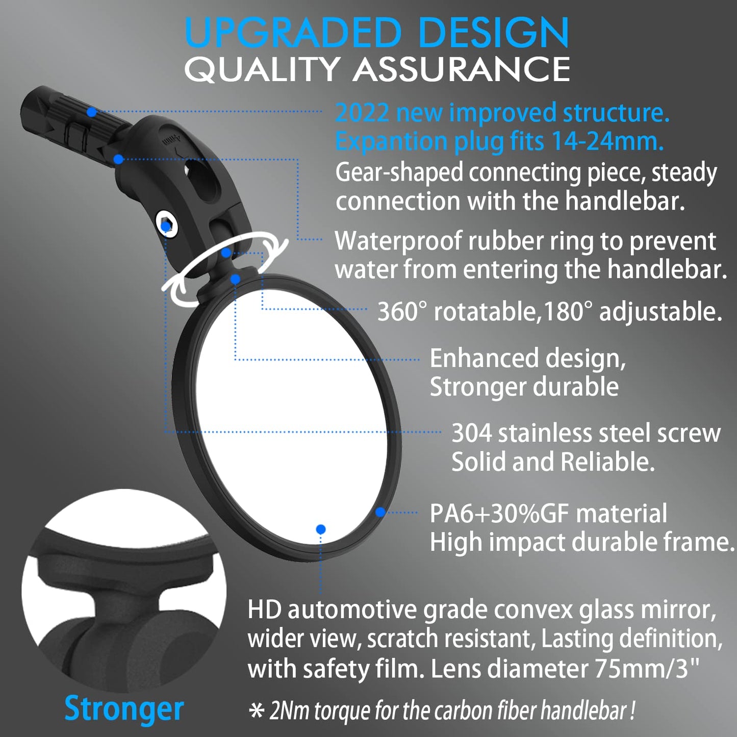 BriskMore Bike Mirrors, HD Glass, Convex Lens, 2 Pieces, Safer Rearview Mirror, Adjustable Handlebar, Wider View, Bike Mirrors for Scooters, Racing Bikes, Mountain Bikes.