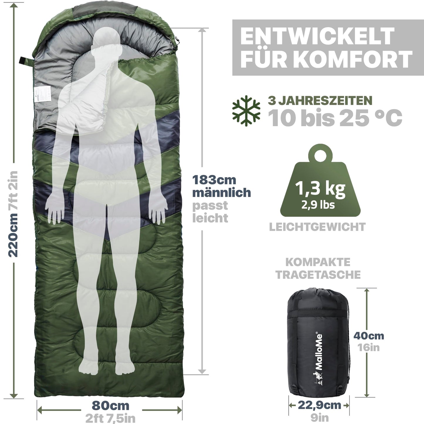 MalloMe Outdoor Sleeping Bag - Sleeping Bag for Adults and Children - Winter Sleeping Bag, Camping Sleeping Bag, Quilt Sleeping Bag - Lightweight, Portable, Warm, Quilted Sleeping Bags