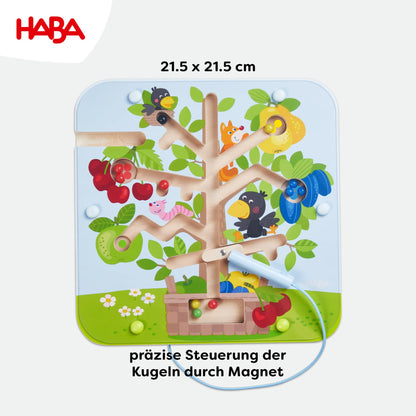 HABA Magnetic Game Orchard - labyrinth with magnetic pen and balls, promotes counting and color matching, wooden toy for ages 2 and up - 1306083001