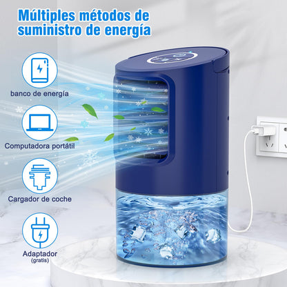 Air Cooler Blue 5-in-1 Portable Air Conditioner with Air Cooling, Fan & Humidifier 3 Speed Levels, 7 Colors LED Lighting Quiet & Energy Efficient for Home, Office, Bedroom
