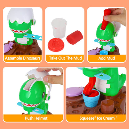 Herefun dough accessories set, Kitchen Creations dough tools for kids with 5 dough, kids' dough with accessories, Dinosaur Kitchen Dough Set for kids 4+ years old Christmas Birthday Gift