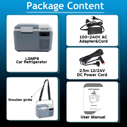 Alpicool LGMP8 8L compressor cooler 12v mini fridge electric camping freezer portable for car, truck, boat, RV with USB port, -20℃-20℃, rechargeable (battery not included)