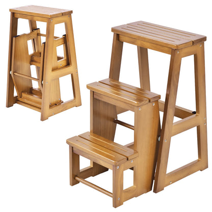 GIANTEX Wooden Step Stool 3 Steps, Folding Step Ladder Foldable Step Stool, Wooden Step Ladder Foldable, Household Step Small, Pine Wood Folding Steps (Walnut)