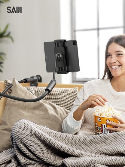 SAIJI 120CM Upgraded Gooseneck Tablet Holder, One-Hand Adjustable iPad Holder for Bed, Kindle Holder for Bedtime Reading, Compatible with iPad iPhone, Fire, All Devices from 4.7-13"