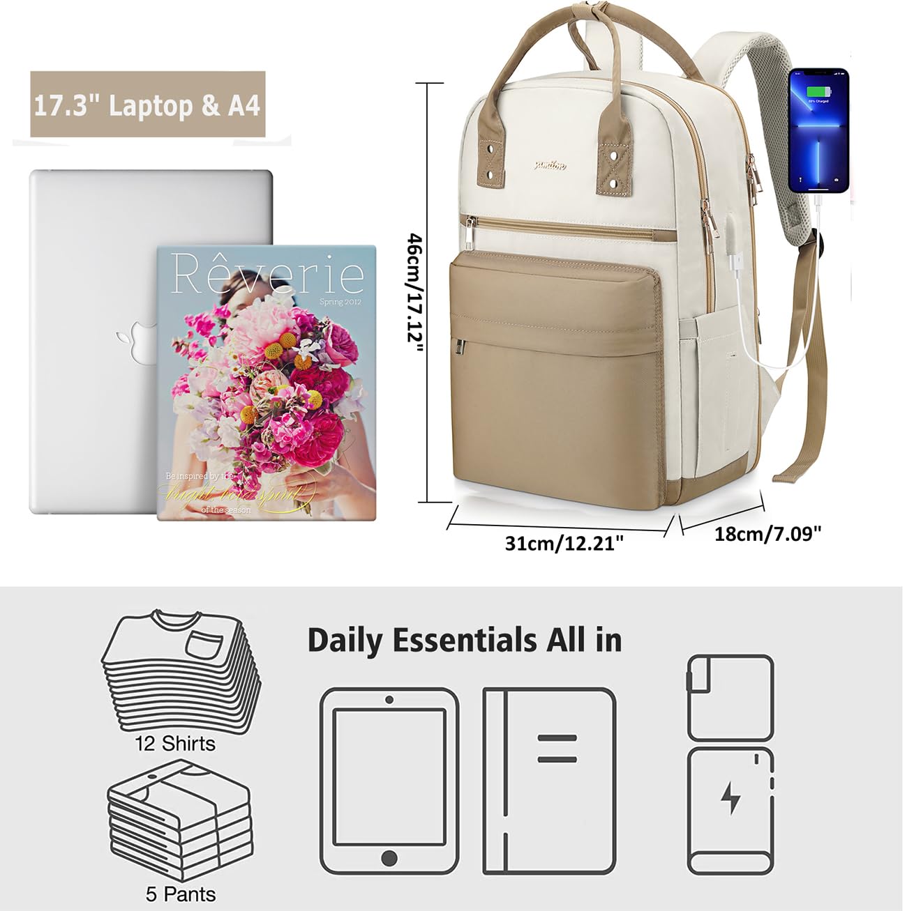 YAMTION Backpack Laptop Women 17.3 Inch, School Backpack Girls Teenager School Bag Women for School Uni Travel Study, Laptop Backpack Gifts for Educators Teachers Business