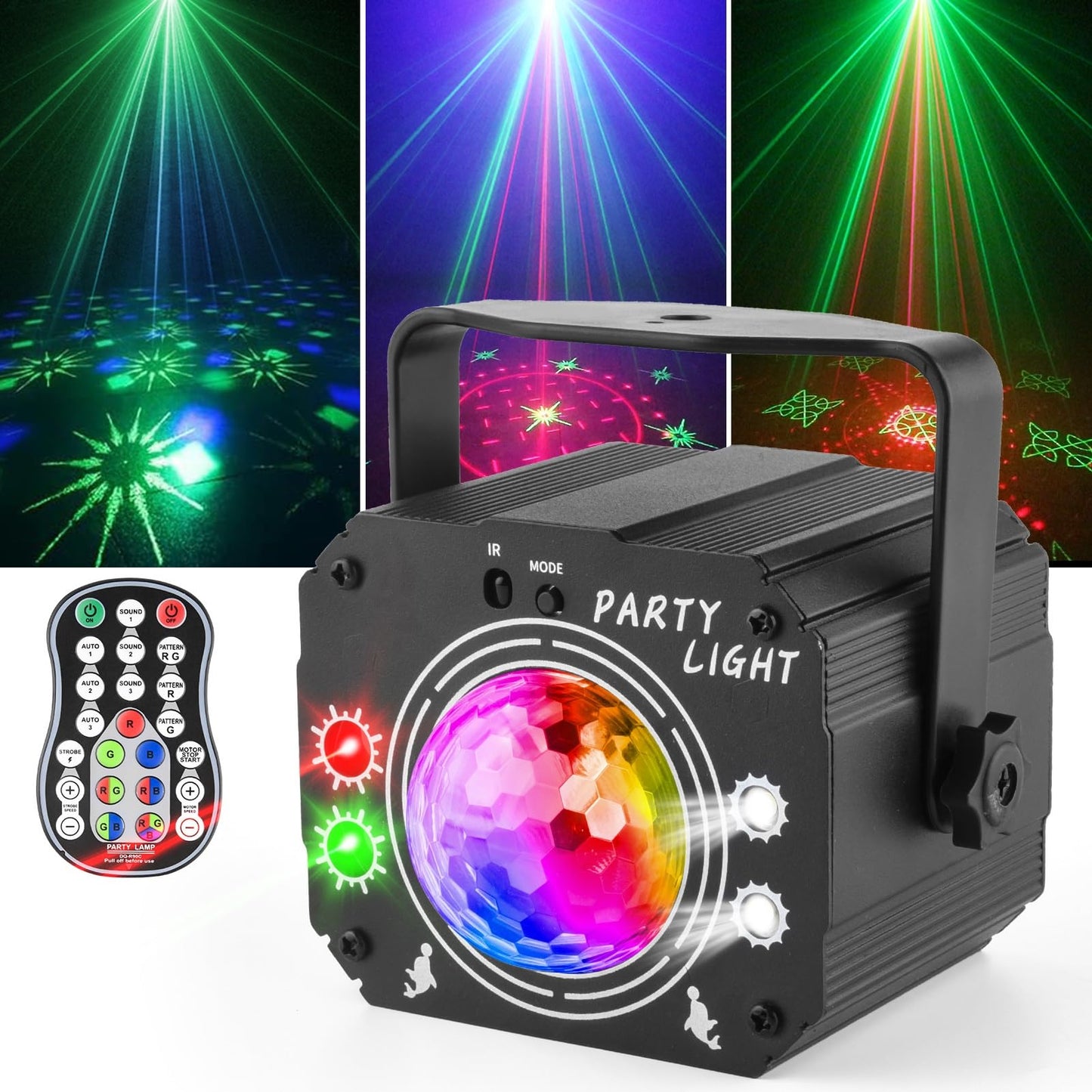 Nigecue 3 in 1 Disco Light Party Light with remote control, Music controlled disco light with strobe, Voice controlled LED DJ party lamp disco ball with 2M USB cable for Halloween Christmas Club Holidays.