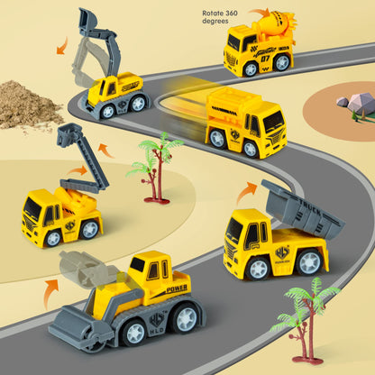 TOMMYHOME tracks toy with electric car, flexible train tracks for kids, highway play set for boys girls gift, 2 race cars and 6 construction vehicles.
