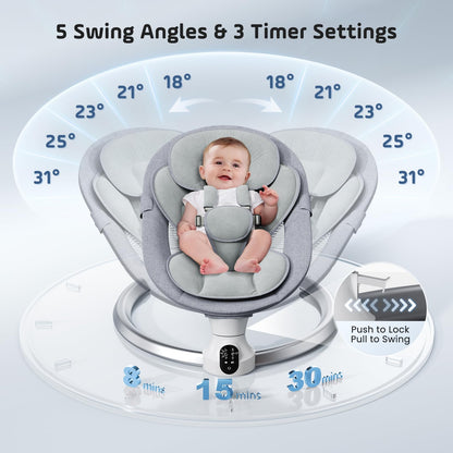 Kotsy Baby Bouncer Electric with APP control adjustment, electric baby swing with 5 natural swinging speeds, with timing, with remote control, 0-9 kg, music, toys.