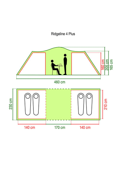 Coleman tent Ridgeline 4/6 Plus, 4/6 person tent, 4/6 person Vis-A-Vis tunnel tent, camping tent, dome tent with sun canopy, Waterproof HH 3,000mm.