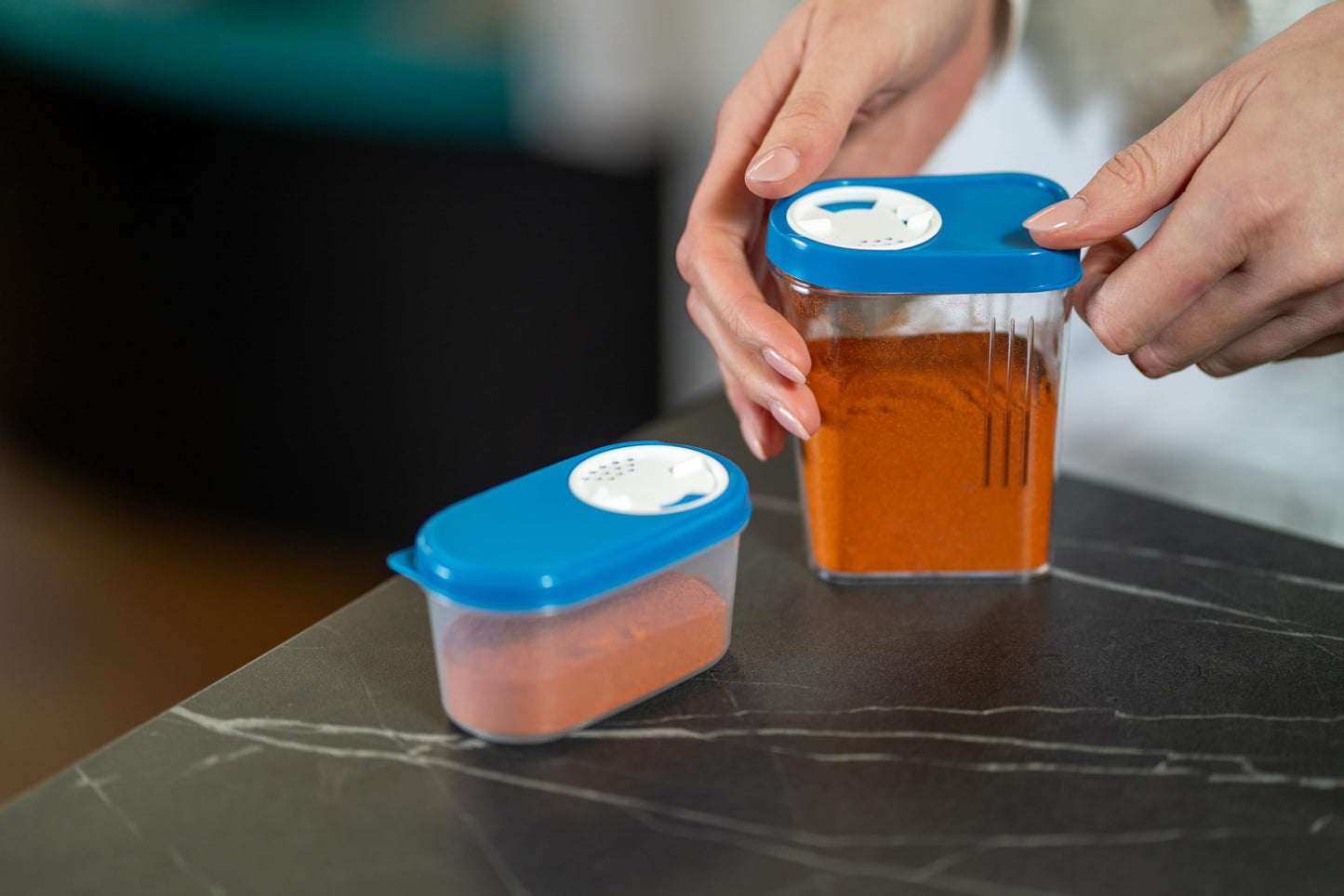 MiraHome Pouring Bins 0.3L 12-Piece Set White - Storage containers with airtight lids - Pouring container for spices & food - Fresh-keeping containers with lids - Storage box with pouring function