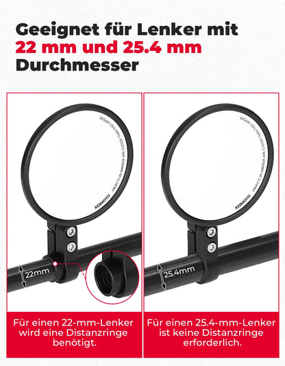 KEMIMOTO CNC Motorcycle Mirror E24 Approved, 360° Rotatable, 2 Pcs Round Bar End Mirrors, Motorcycle Mirrors Compatible with Most Motorcycles, ATV, Scooter, Moped