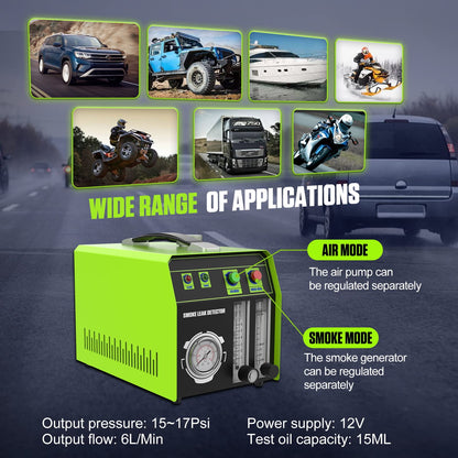 MOTOCOCHE Fog machine car EVAP smoke machine Automobile with oil level display & air flow meter, 12V car smoke leak detector for vehicle-motorcycles-boat (test oil: baby oil)