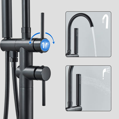 Rozin Freestanding Tub Faucet Black Bathroom Faucet with Hand Shower Floor Mount Bathtub Faucet 2 Handles 360° Rotate Shower Faucets for Tub