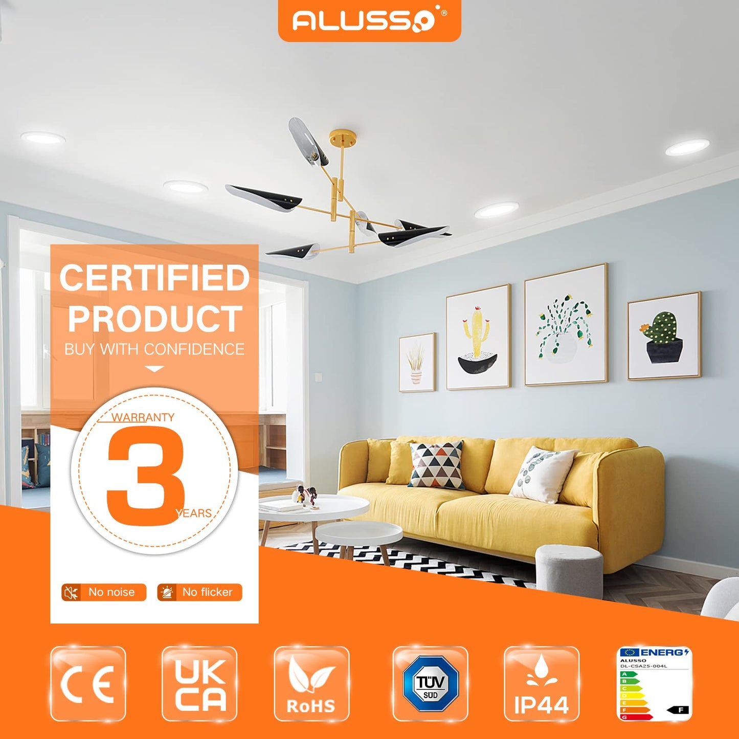 ALUSSO® LED Recessed Spotlight 230V Ultra Flat 6W 420LM LED Bathroom Spots, 3000K Warm White Ceiling Spots IP44 Recessed Lights for Living Room Kitchen, Diameter 118MM, Cutout 95-100MM, Set of 12
