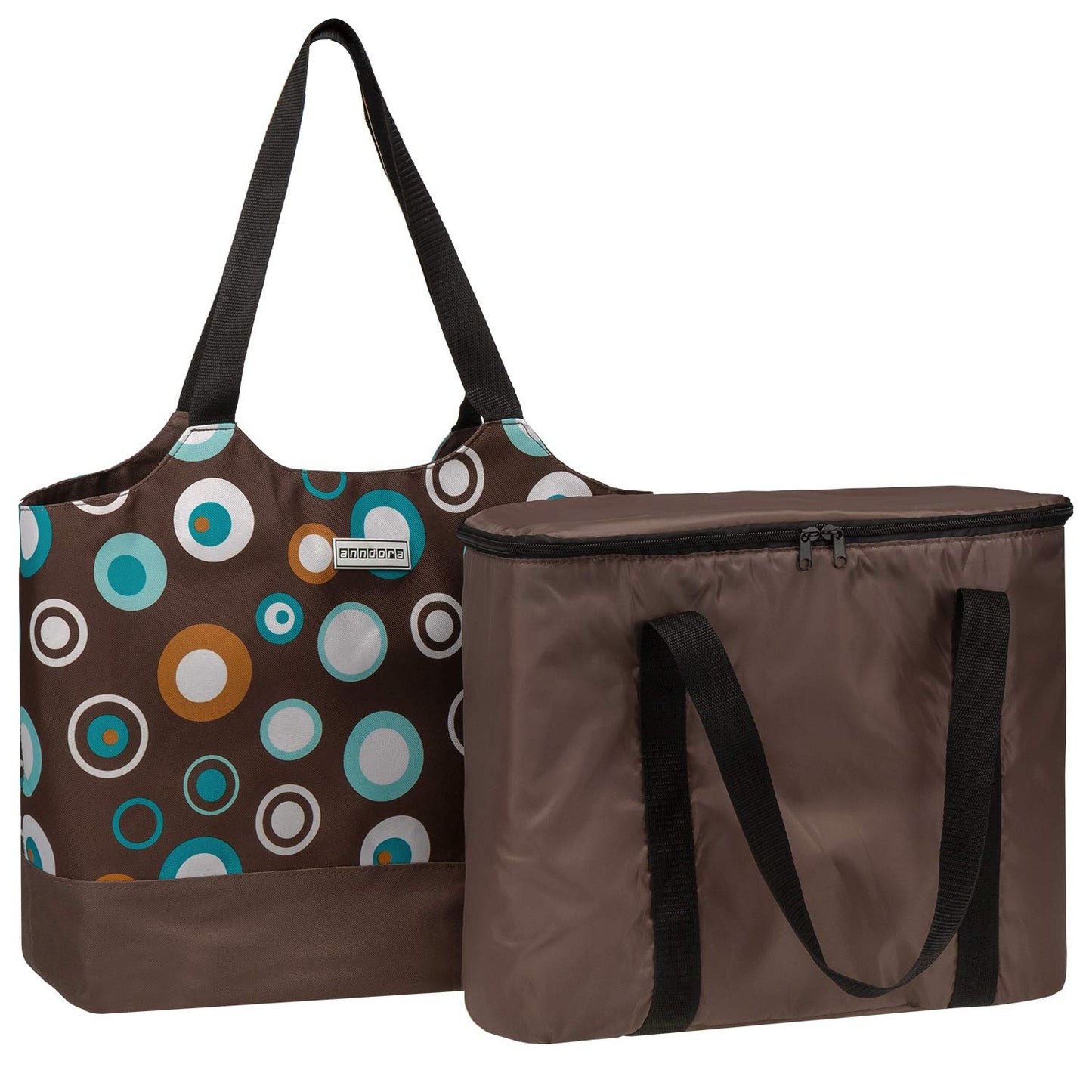 anndora shopping bag 22 liters plus cooler bag 18 liters - can be used separately - brown light blue