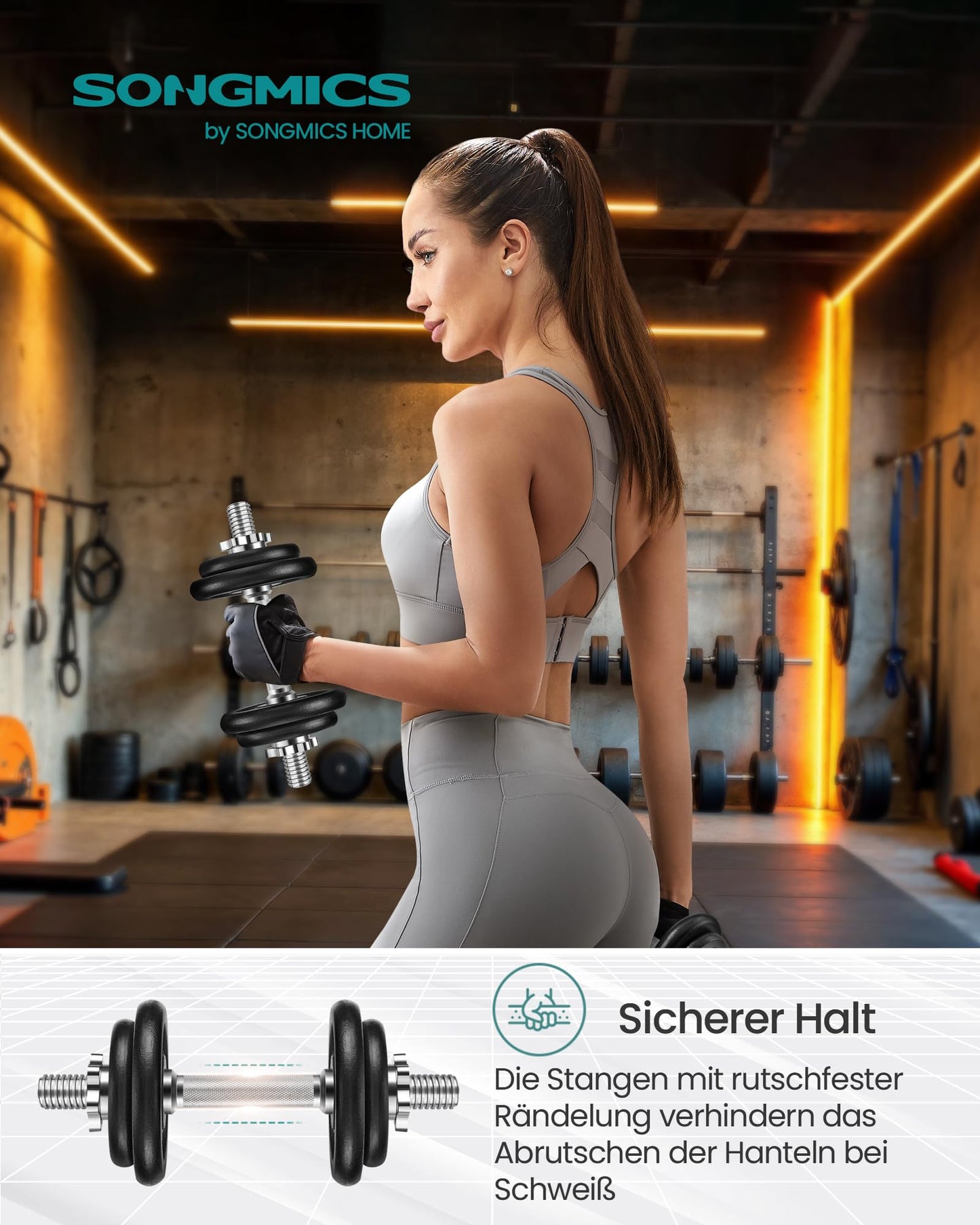 SONGMICS Dumbbells, Dumbbell Set made of cast iron, Dumbbells, 2 x 10 kg, adjustable, Workout, Fitness training, Weight lifting for home, gym, ink black SYL20T