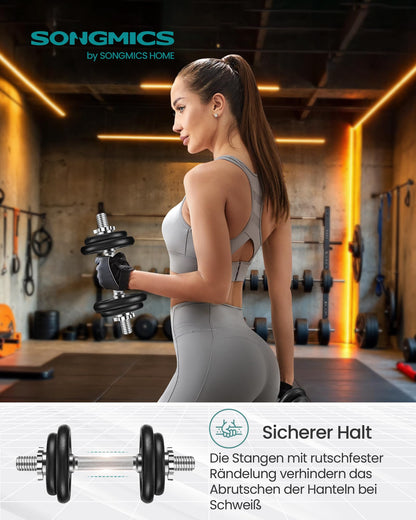 SONGMICS Dumbbells, Dumbbell Set made of cast iron, Dumbbells, 2 x 10 kg, adjustable, Workout, Fitness training, Weight lifting for home, gym, ink black SYL20T