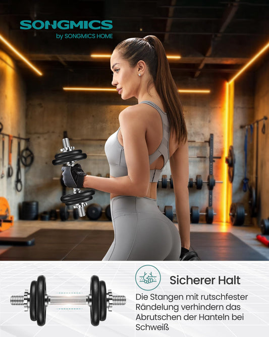 SONGMICS Dumbbells, Dumbbell Set made of cast iron, Dumbbells, 2 x 10 kg, adjustable, Workout, Fitness training, Weight lifting for home, gym, ink black SYL20T
